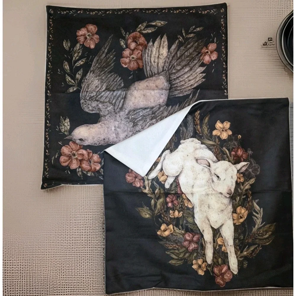 Dove & Lamb Dark Floral Print Pillow Covers Set 18x18 Black Zip Old World Cotage
